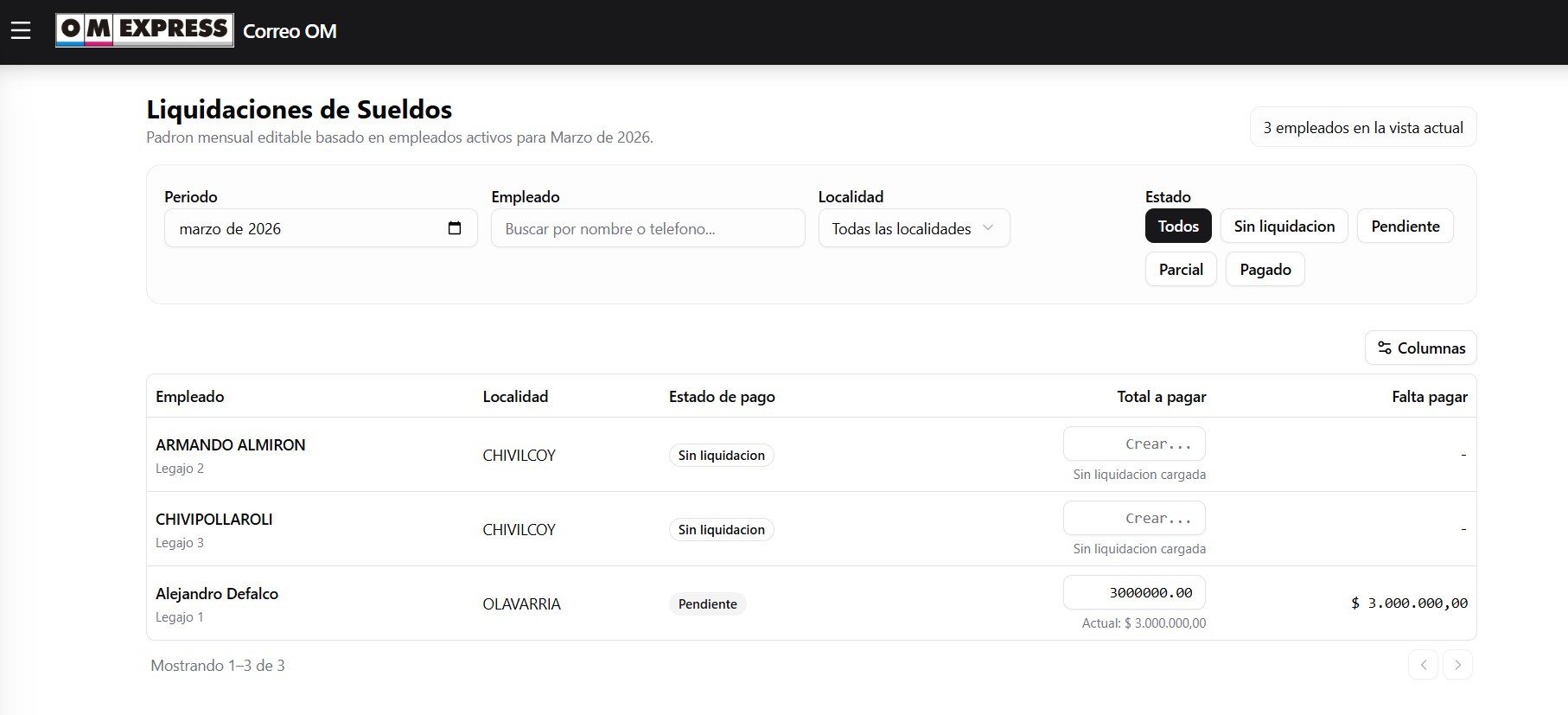 OM Express — Desarrollador